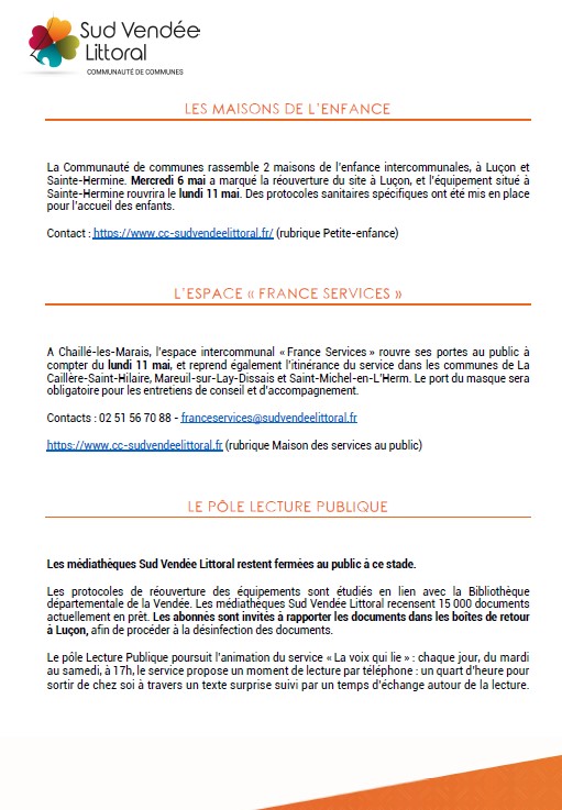 LES MESURES DE DECONFINEMENT - SUD VENDEE LITTORAL  - Communiqué du 11/05/2020